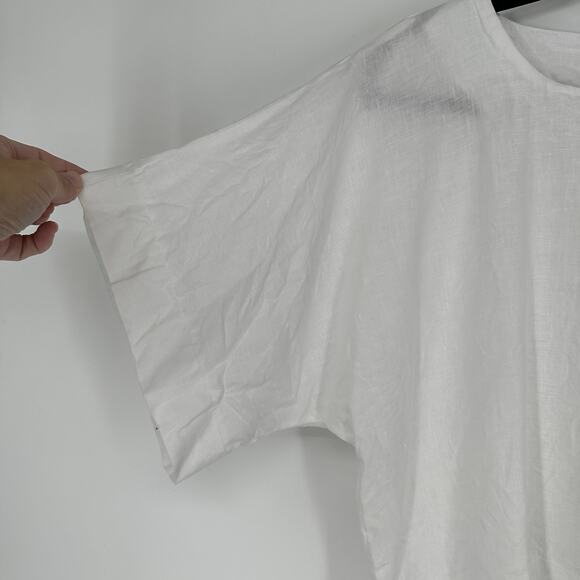 DKNY Pure White Linen Boxy Dolman Sleeve Cropped Hem Blouse Small - Picture 3 of 9